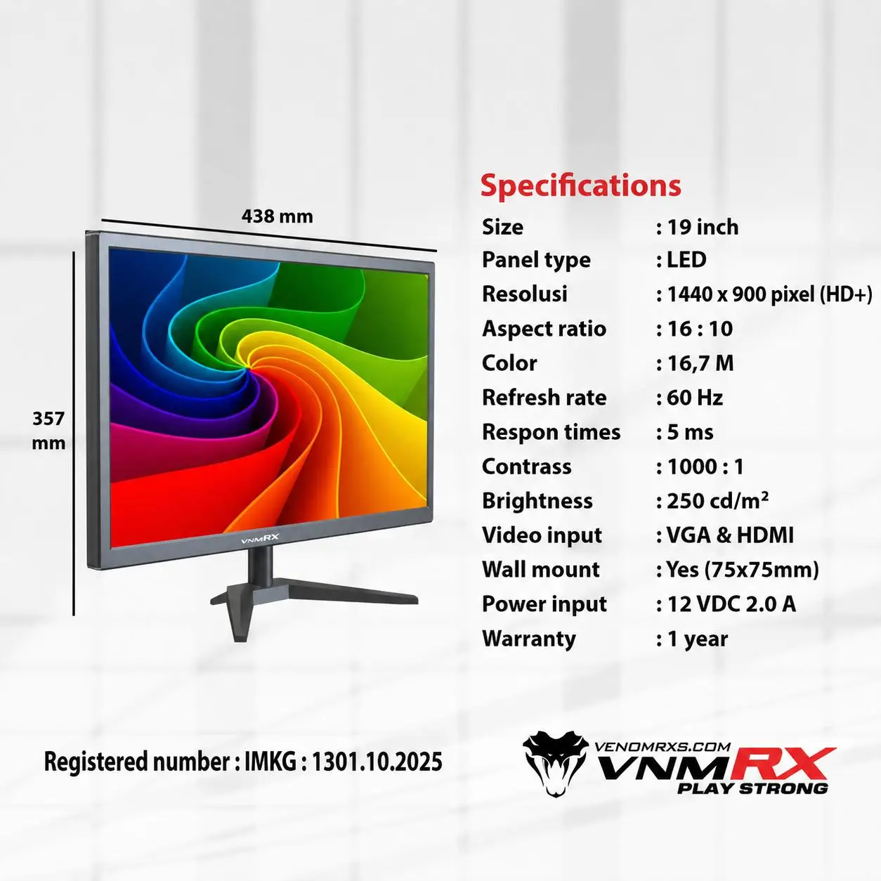 VenomRX SPECTRA VIEW SV19KSK | Monitor LED 19" HD+ 60Hz - Image 5