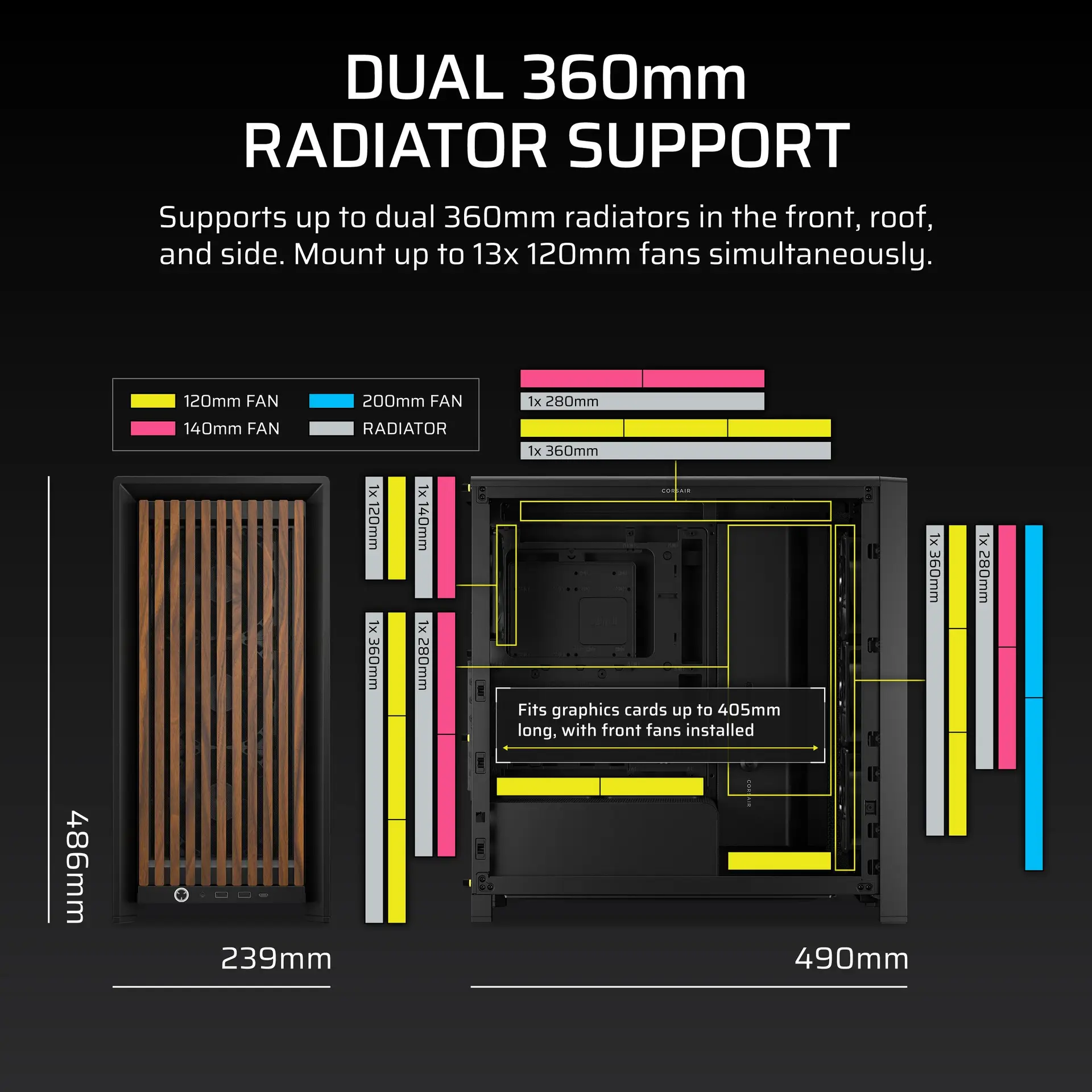 Corsair FRAME 4000D WOOD RS Mid-Tower PC Case Black Walnut | Modular Design | Adjustable Cooling | 4x PWM Fans - Image 6