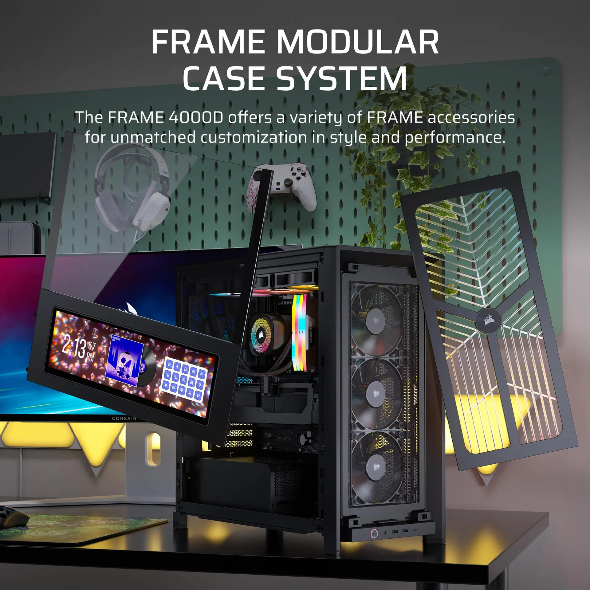 Corsair FRAME 4000D WOOD RS Mid-Tower PC Case Black Walnut | Modular Design | Adjustable Cooling | 4x PWM Fans - Image 3