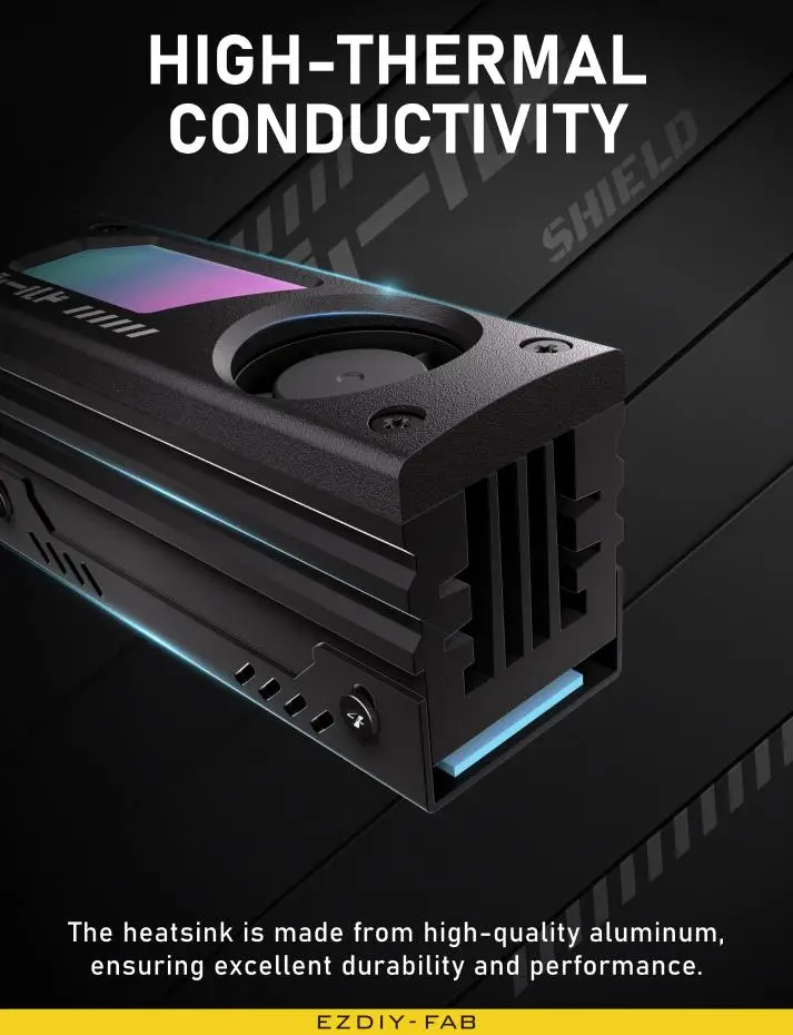EZDIY-FAB Shield STARLIT M.2 Heatsink with Cooling Fan SSD - BLACK - Image 3