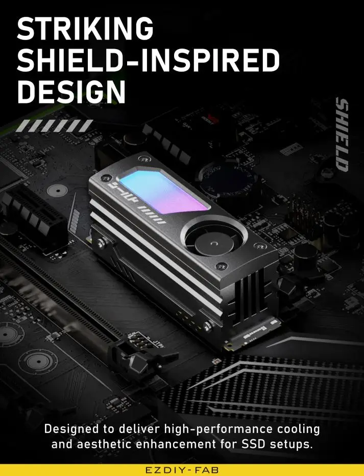 EZDIY-FAB Shield STARLIT M.2 Heatsink with Cooling Fan SSD - BLACK - Image 4