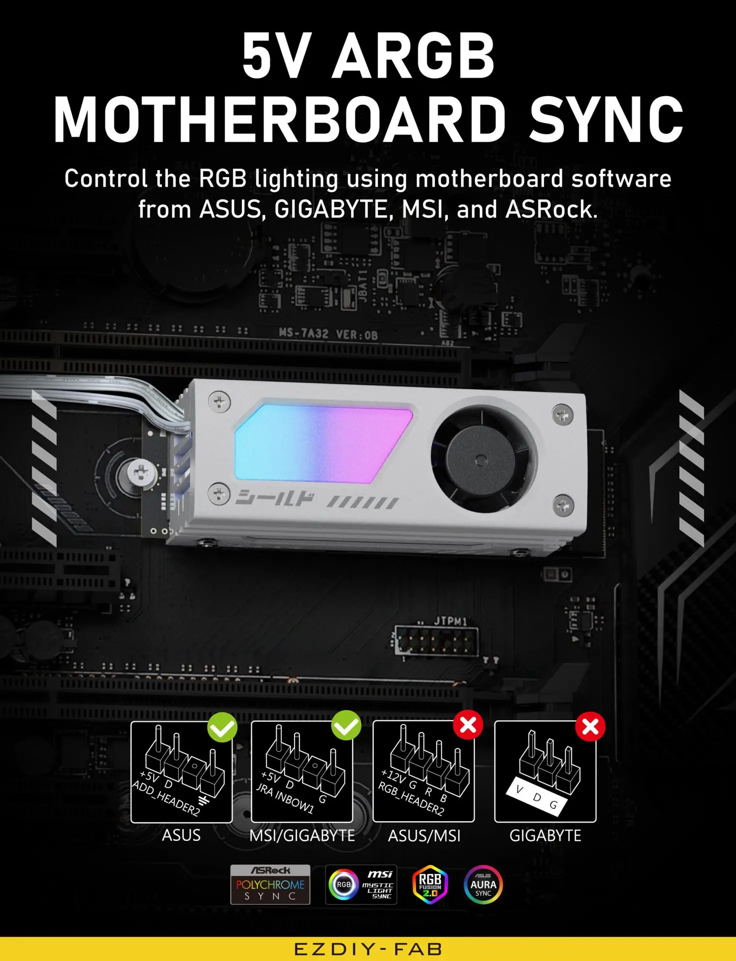 EZDIY-FAB Shield STARLIT M.2 Heatsink with Cooling Fan SSD - BLACK - Image 6