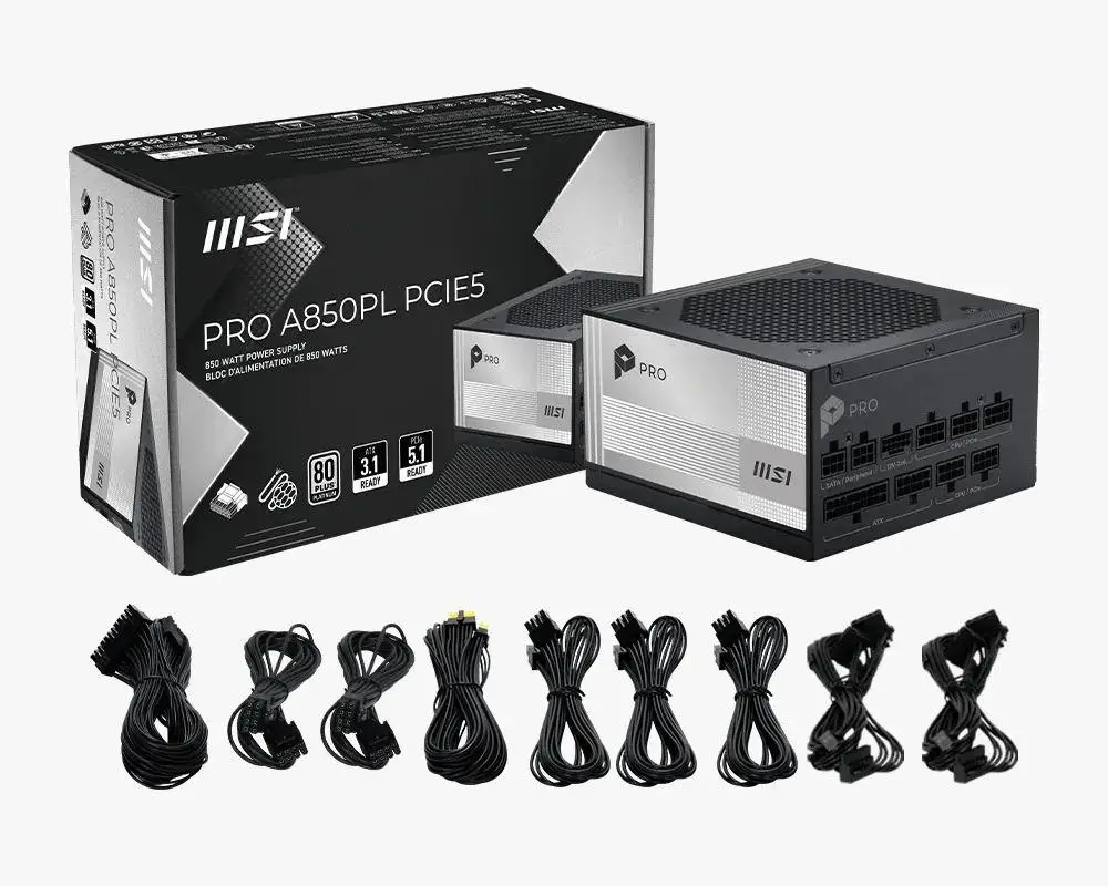 MSI PRO A850PL - PSU 850W 80+ PLATINUM ATX 3.1 PCIe 5.1 Fully Modular - Image 3