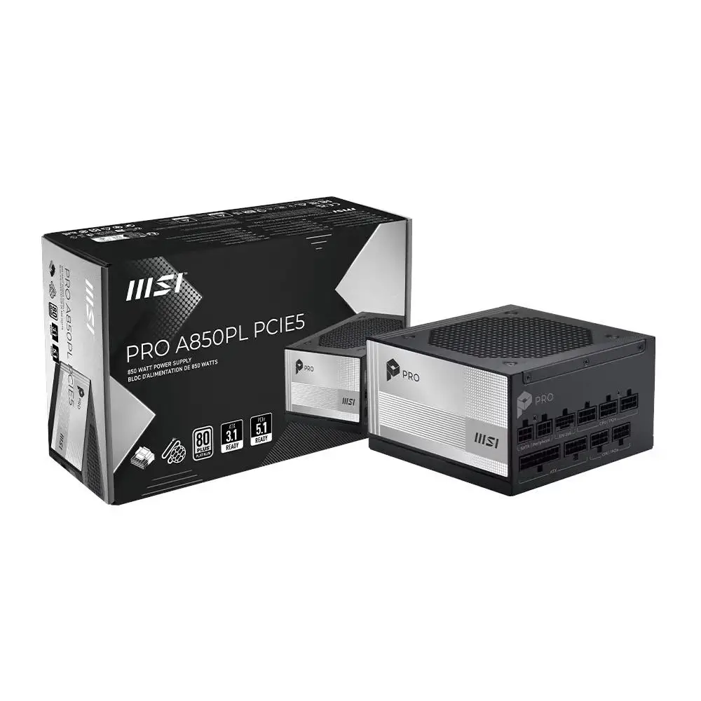 MSI PRO A850PL - PSU 850W 80+ PLATINUM ATX 3.1 PCIe 5.1 Fully Modular