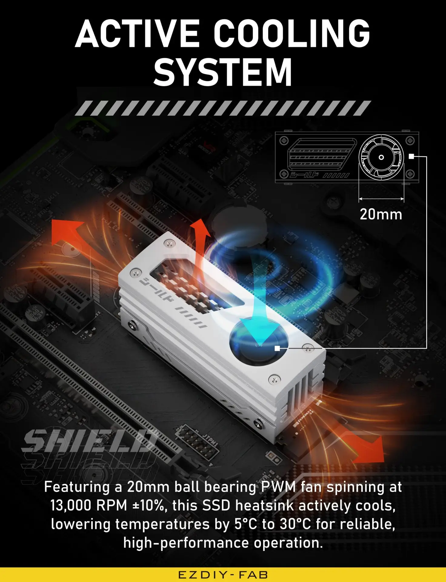 EZDIY-FAB Shield STARLIT M.2 Heatsink with Cooling Fan SSD - BLACK - Image 5