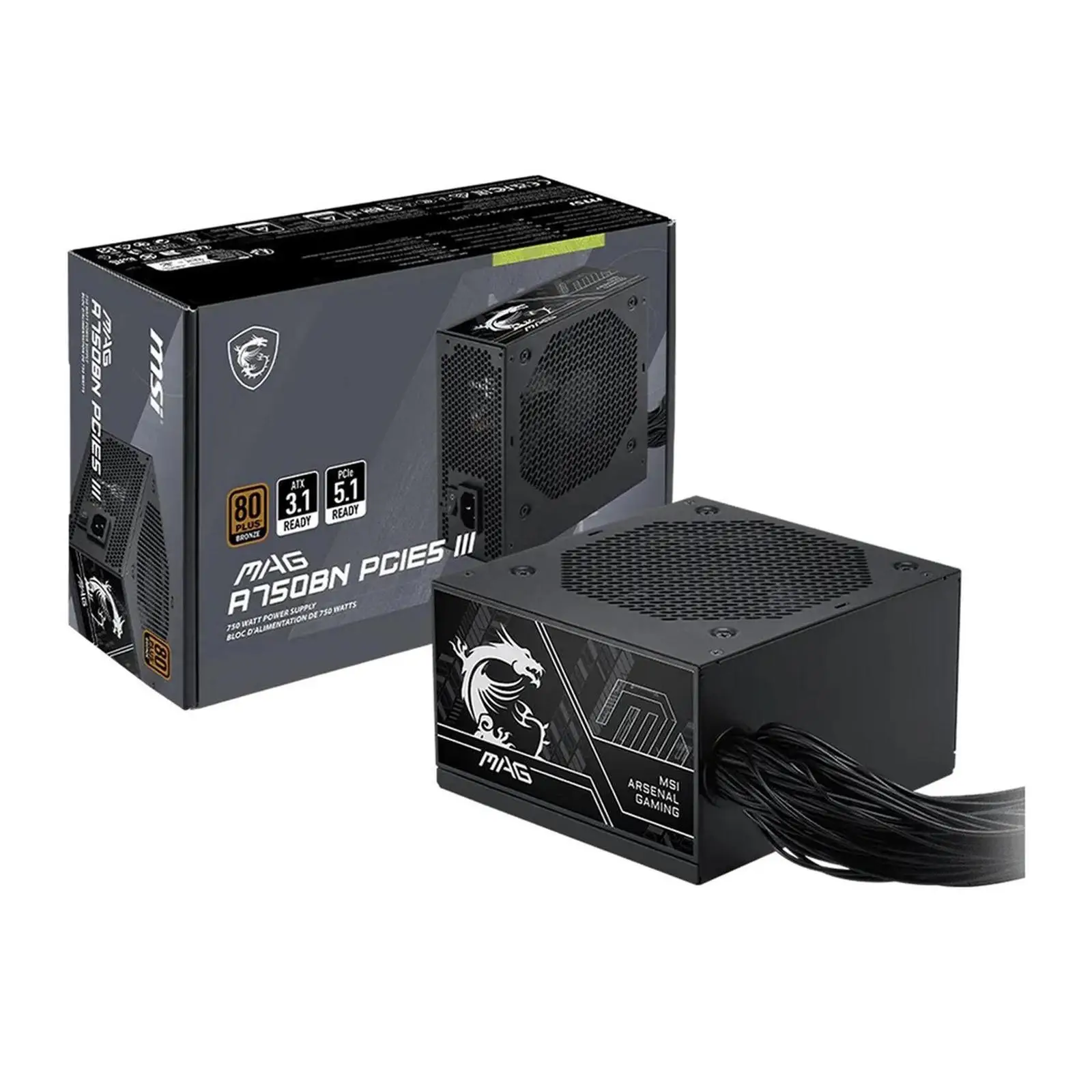 Power Supply MSI MAG A750BN III - 750W 80+ BRONZE ATX 3.1 PCIe 5.1 Non Modular