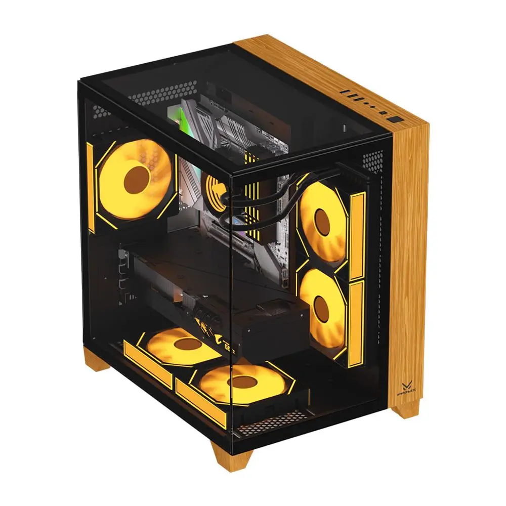 CASING FPMAX Crystal Z9 Art Mini - Micro ATX PC Case Include 3 FAN - Black Wood