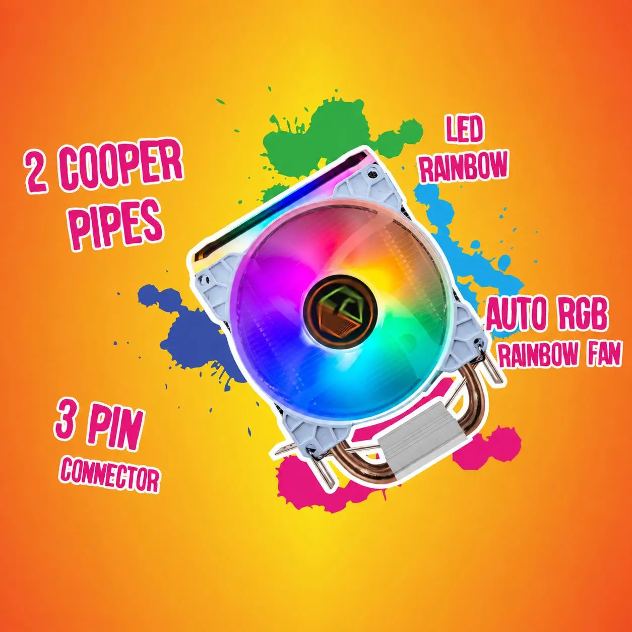 CUBE GAMING WIND V2 - CPU Cooler Rainbow LED with 2 Heat-pipes - Image 2