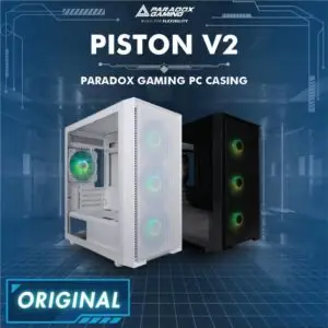 JualCasing PARADOX GAMING PISTON V2 | M-ATX PC Case Include 4 ARGB FAN – WHITE