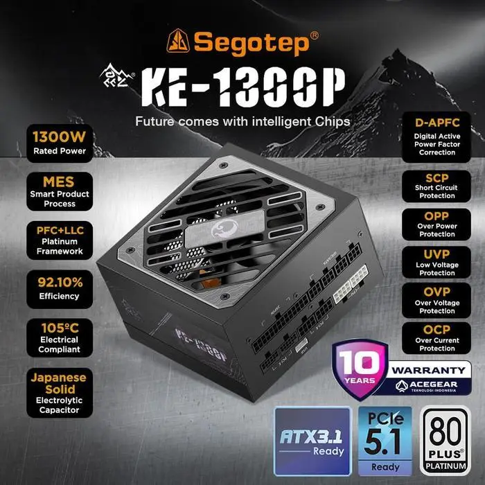 SEGOTEP KE-1300P BLACK | PSU 1300W 80+ PLATINUM PCIe 5.1 ATX 3.1