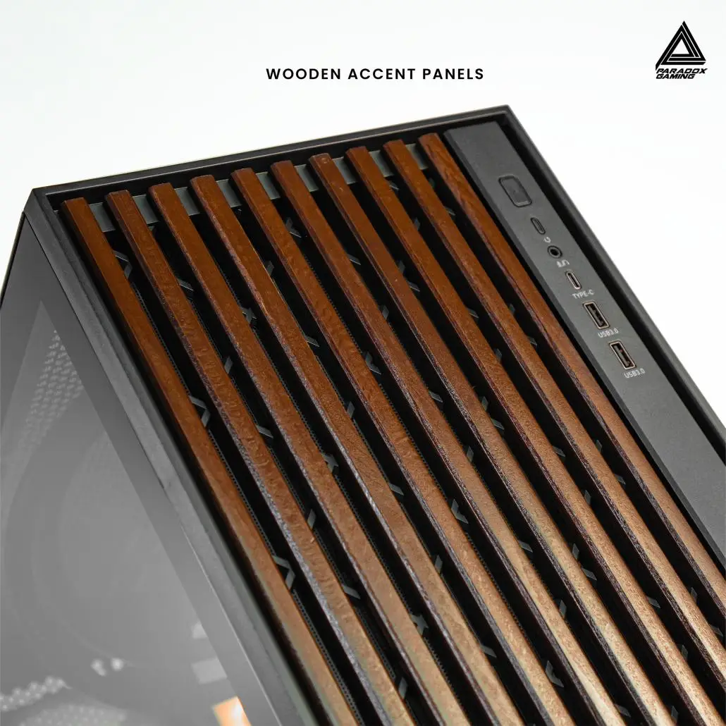 Casing PARADOX GAMING BLADESTORM | Aesthetic PC Case with Wooden Accent Panels - BLACK - Image 2