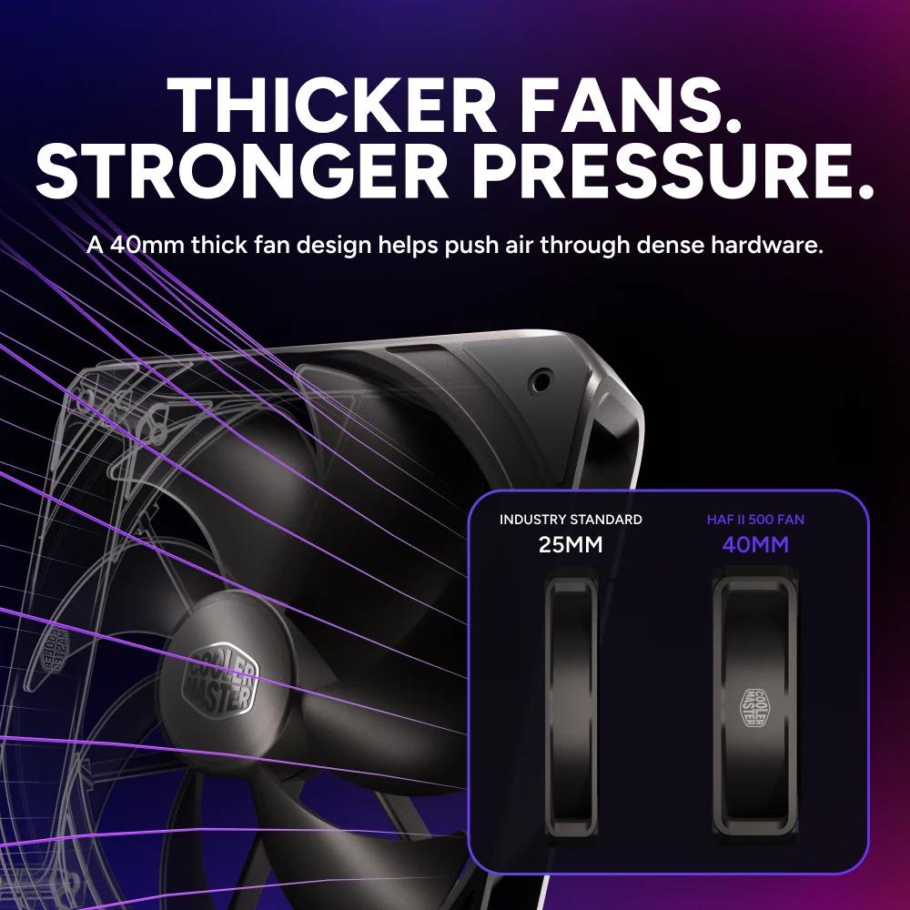Cooler Master HAF II 500 Casing PC Gaming Mid Tower ATX Tempered Glass High Airflow Black - Image 7