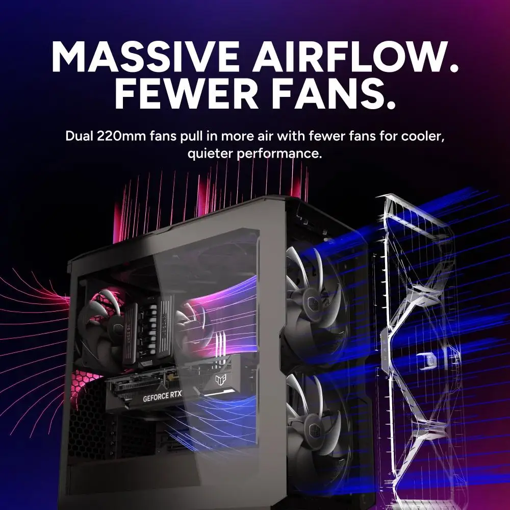 Cooler Master HAF II 500 Casing PC Gaming Mid Tower ATX Tempered Glass High Airflow Black - Image 4