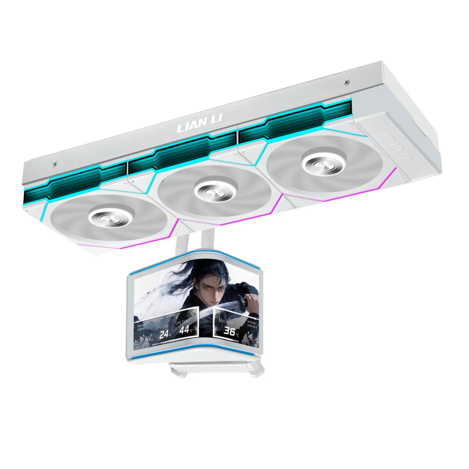 Lian Li HYDROSHIFT II OLED CURVED 360P28 - AIO Liquid Cooler 360mm with 6.67″ 2K 60Hz Curved OLED Screen - White