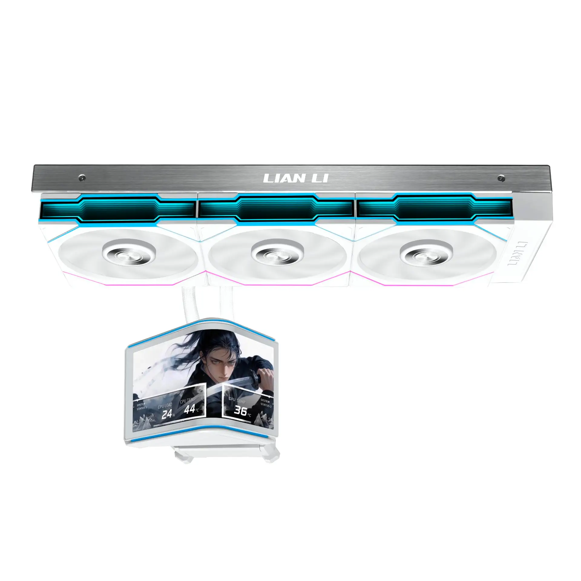 Lian Li HYDROSHIFT II OLED CURVED 360P28 - AIO Liquid Cooler 360mm with 6.67″ 2K 60Hz Curved OLED Screen - White - Image 2