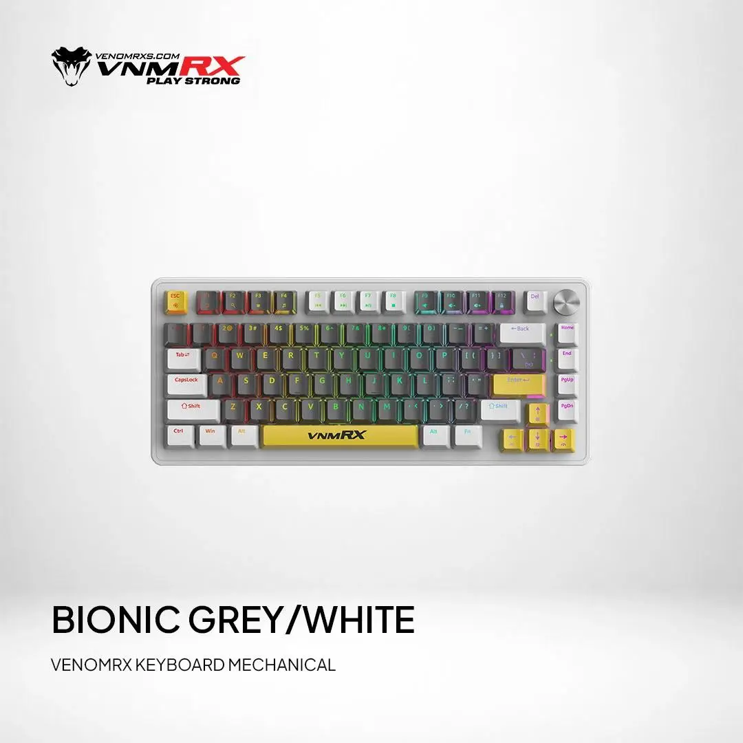 VenomRX BIONIC Mechanical Keyboard Gaming 75% Wired Brown Switch RGB - Grey/White
