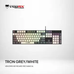 JualVenomRX TRON Mechanical Keyboard Gaming Full Size Wired Brown Switch RGB – Grey/White