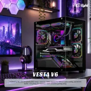 JualINFINITY VESTA V6 | M-ATX PC Case Panoramic Dual Tempered Glass Design Include 3 FAN RGB