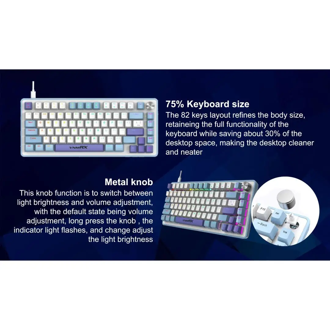 VenomRX BIONIC Mechanical Keyboard Gaming 75% Wired Brown Switch RGB - Grey/White - Image 3