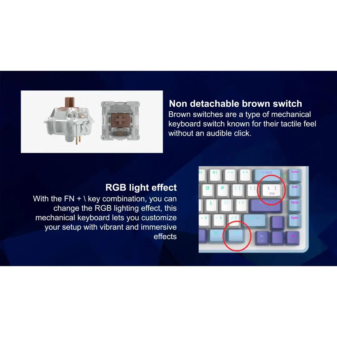 VenomRX BIONIC Mechanical Keyboard Gaming 75% Wired Brown Switch RGB - Grey/White - Image 4