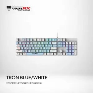 JualVenomRX TRON Mechanical Keyboard Gaming Full Size Wired Brown Switch RGB – Blue/White