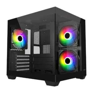 JualCasing FSP S140 | M-ATX PC Case Include 3 ARGB Fans – Black