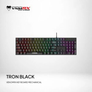 JualVenomRX TRON Mechanical Keyboard Gaming Full Size Wired Brown Switch RGB – Black/Black