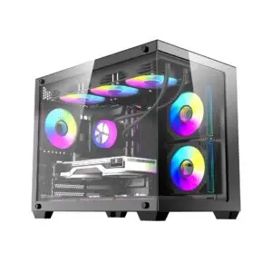 JualCasing darkFlash B275 PRO M-ATX Panoramic View Include 6 Fans ARGB – BLACK